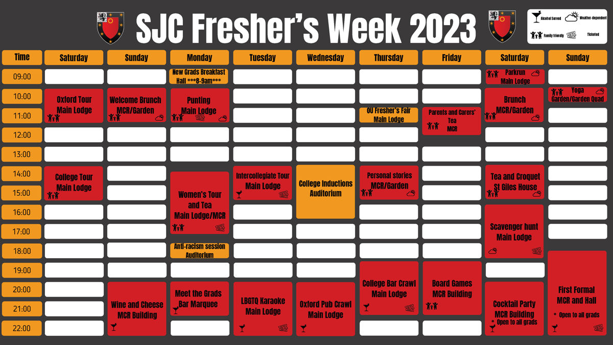 SJC MCR Freshers' Calendar 2023